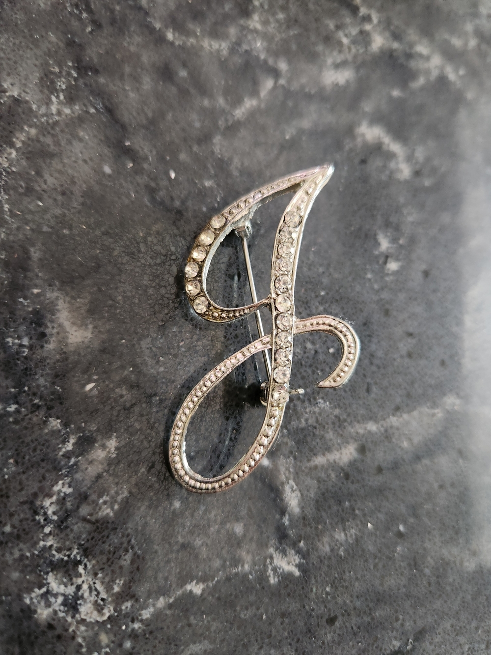 Silver Crystal 'J' Initial Brooch Pin - Elegant Monogram Jewelry